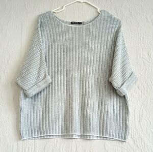 NIC+ZOE Silver Sequin Textured Sweater Boxy Cropped Loose Soft Slouchy Sparkles